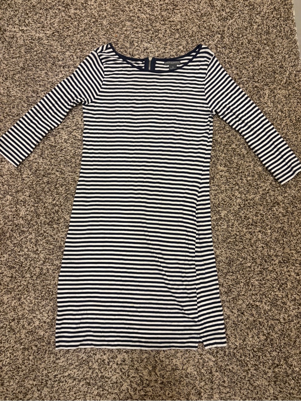 Chelsea & Theodore Navy and White Striped Midi Dress